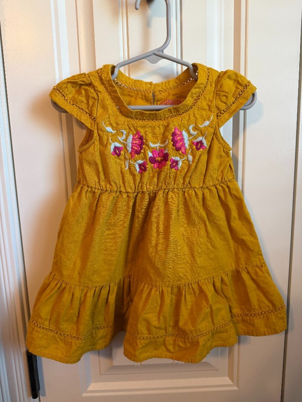 Embroidered flower tiered dress with ladder lace trim